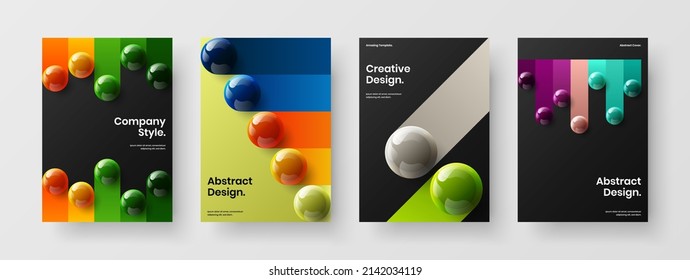Trendy handbill A4 vector design concept bundle. Original 3D spheres catalog cover layout composition.