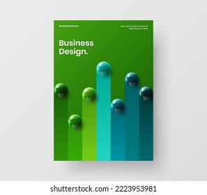 Trendy handbill A4 vector design layout. Multicolored realistic balls company cover concept.