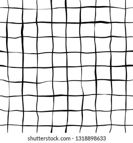 Trendy hand-drawn checkered seamless pattern. Striped messy endless ornament with black hand painted strokes on white background. Stylish vector design for fabric, wallpaper, wrapping