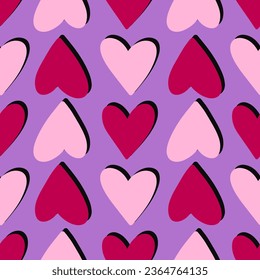 Trendy hand-drawn seamless pattern with hearts, love symbol. Valentines day vector background
