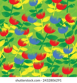 Trendy hand-drawn vector floral pattern design. Seamless texture for web, textile and stationery. Modern vibrant abstract florals and leaves.
