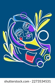 Ilustraciones de vectores de moda dibujadas a mano. Resumen minimalista de caras, manos y formas en estilo de silueta contemporáneo