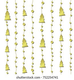 TRENDY HANGING CHRISTMAS DECORATION ON RIBBON. MODERN SEAMLESS VECTOR PATTERN