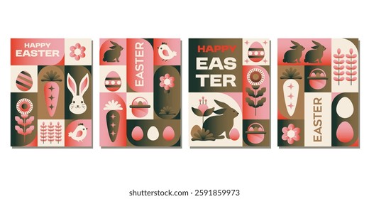 trendy happy easter greeting template collection for greeting card ,background, fashion, commercial  banner, cover, social media