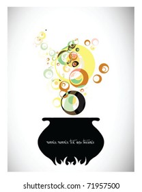 Trendy Happy Halloween Witches Cauldron Vector