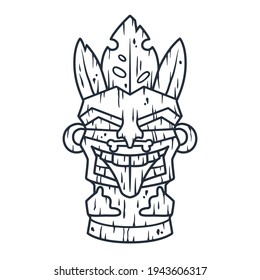 Trendy hawaii wooden tiki mask for surfing bar. Traditional ethnic idol of hawaiian, maori or polynesian. Old tribal totem