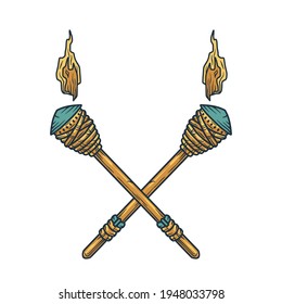 Trendy hawaii wooden tiki torch for surfing bar. Traditional ethnic flame of hawaiian, maori or polynesian. Old tribal flare