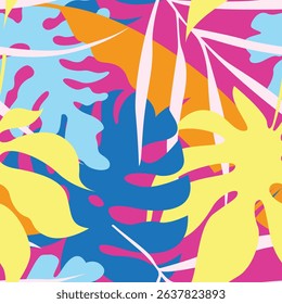 Trendy Hawaiian seamless summer pattern. Hand drawn tropical pattern ideas for textile, home decor, banner, post card, template, rugs and carpet, Brochure, gift wrapping. Vector illustration.