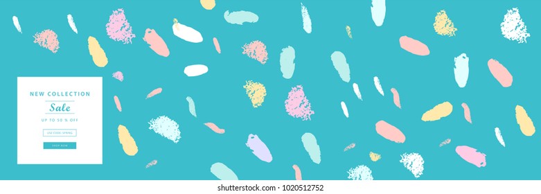 Trendy Header Design with different hand drawn shapes and textures. Cute social media backdrop for advertising, web design, posters, invitations, greeting cards, birthday or anniversary.