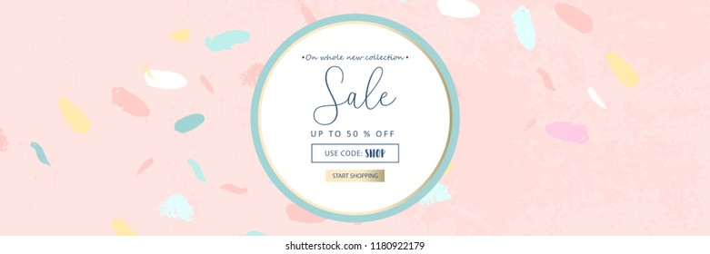 Trendy Header Design with different hand drawn shapes and textures. Cute social media backdrop for advertising, web design, posters, invitations, greeting cards, birthday or anniversary.