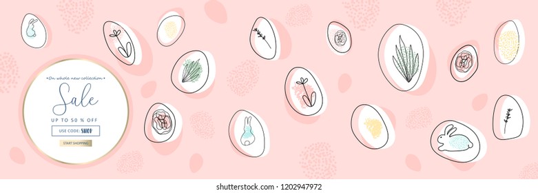 Trendy Header Design with different hand drawn shapes and textures. Cute social media backdrop for advertising, web design, posters, invitations, greeting cards, birthday or anniversary.