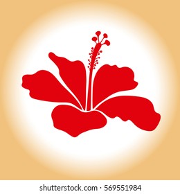 Trendy hibiscus icon. Isolated vector illustration with single red and beige hibiscus flower.