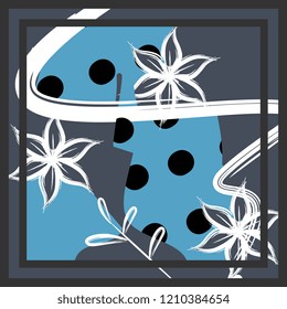 Trendy hijab pattern with contemporary silk scarf design with abstract brush and flowers vector illustration.