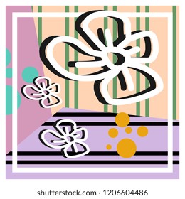 Trendy hijab pattern vector. Contemporary silk scarf design with abstract brush and flowers