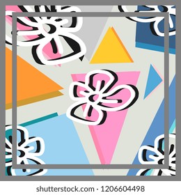 Trendy hijab pattern vector. Contemporary silk scarf design with abstract brush and flowers