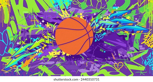 Trendy Hip Hop Urban Street Art Graffiti Style Streetball Or Basketball Illustration Background