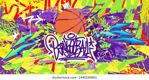 Trendy Hip Hop Urban Street Art Graffiti Style Streetball Or Basketball Illustration Background Art