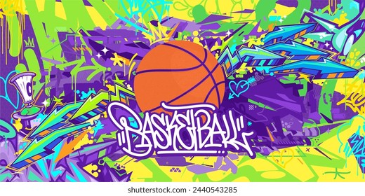 Trendy Hip Hop Urban Street Art Graffiti Style Streetball Or Basketball Illustration Background Art