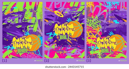 Trendy Hip Hop Urban Street Art Graffiti Style Basketball Vector Illustration A4 Poster Template