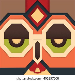 Trendy hipster background in mask design. Man with eye glasses and ethnic ornament. Character design. Vector illustration