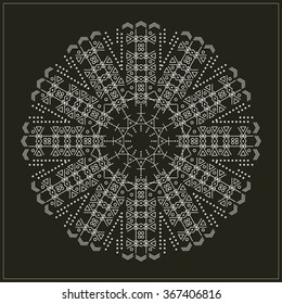 Trendy hipster circle, bright philosophical symbol, circular elements that are a religious, Aztec and African tattoo symbol. Philosophy, spirituality, occultism symbol, Trendy hipster circle.