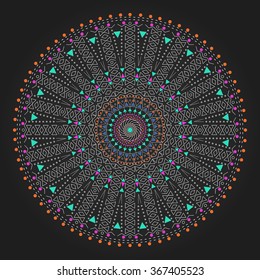 Trendy hipster colored circle, bright philosophical symbol, circular elements that are a religious, Aztec and African tattoo symbol. Philosophy, spirituality, occultism symbol, Trendy hipster circle.