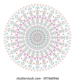 Trendy hipster colored circle, bright philosophical symbol, circular elements that are a religious, Aztec and African tattoo symbol, sacred geometry. Trendy hipster circle.