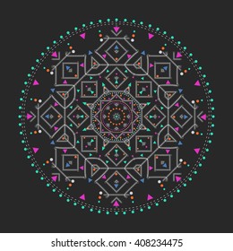 Trendy hipster colored circle, bright philosophical symbol, circular elements that are a religious, Aztec and African tattoo symbol, sacred geometry. Philosophy, spirituality, occultism symbol.