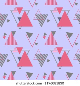 Trendy hipster geometric seamless pattern with pink colors theme 90s memphis style vector illustration.