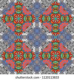 Trendy hipster geometry. Modern stylish texture with gray, pink and blue tiles. Vector seamless pattern. Simple graphic design. Repeating geometric tile pattern.