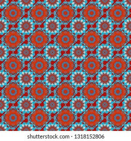 Trendy hipster geometry. Repeating geometric tile pattern. Vector seamless pattern. Modern stylish texture with red, orange and blue tiles. Simple graphic design.