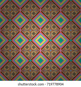 Trendy hipster geometry. Repeating geometric tile pattern. Simple graphic design. Vector seamless pattern. Modern stylish texture with blue, orange and yellow tiles.