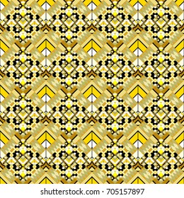 Trendy hipster geometry. Simple graphic design. Modern stylish texture with green, beige and yellow tiles. Repeating geometric tile pattern. Vector seamless pattern.