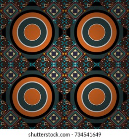 Trendy hipster geometry. Simple graphic design. Repeating geometric tile pattern. Modern stylish texture with orange, brown and green tiles. Vector seamless pattern.