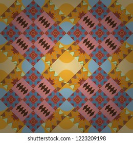 Trendy hipster geometry. Vector seamless pattern. Repeating geometric tile pattern. Simple graphic design. Modern stylish texture with blue, beige and yellow tiles.