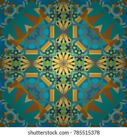 Trendy hipster geometry. Vector seamless pattern. Modern stylish texture with blue, green and brown tiles. Repeating geometric tile pattern. Simple graphic design.