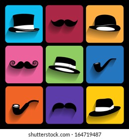 Trendy  hipster  Icons With Long Shadow.