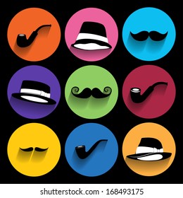 Trendy  hipster  Icons With Long Shadow.