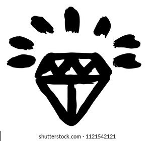 Trendy hipster vector outlined illustration of shining diamond drawn with a brush. T-shirt, phone case design template.