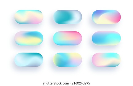 Trendy holographic buttons for web design. Vector colorful icons set