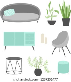Trendy home decor elements.