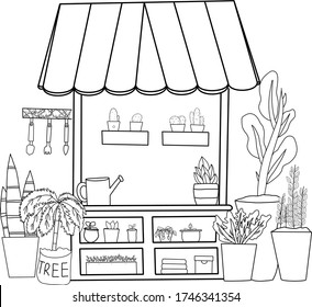 Trendy home decor with plants in pots, standing on shelf. Vector flat design of urban jungle used for magazine, book, poster, website, banner, brochure.