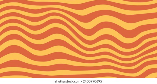 Trendy horizontal background with waves in retro style 60s, 70s. Vintage and aesthetic wavy pattern for cover, web design and social media. Colorful minimal graphic design element. Vector illustration