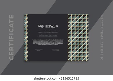 Trendy horizontal certificate of appreciation dark template with geometric pattern. Modern business diploma mockup for graduation or course completion. Vector background EPS 10