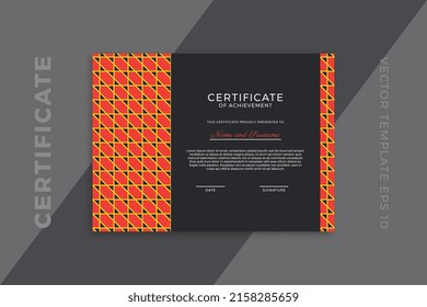 Trendy horizontal certificate of appreciation dark template with geometric pattern. Modern business diploma mockup for graduation or course completion. Vector background EPS 10