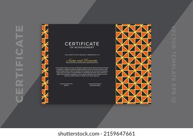 Trendy horizontal certificate of appreciation dark template with geometric pattern. Modern business diploma mockup for graduation or course completion. Vector background EPS 10