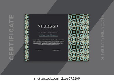 Trendy horizontal certificate of appreciation dark template with geometric pattern. Modern business diploma mockup for graduation or course completion. Vector background EPS 10