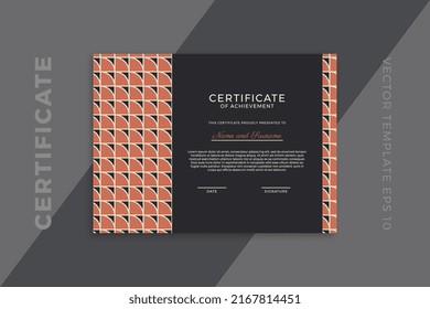 Trendy horizontal certificate of appreciation dark template with geometric pattern. Modern business diploma mockup for graduation or course completion. Vector background EPS 10