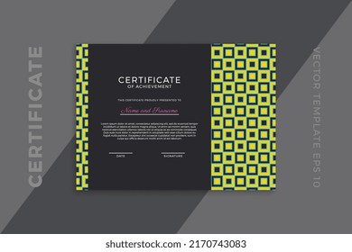 Trendy horizontal certificate of appreciation dark template with geometric pattern. Modern business diploma mockup for graduation or course completion. Vector background EPS 10
