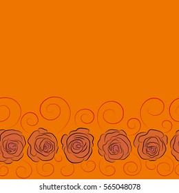 Trendy horizontal floral seamless pattern with copy space (place for your text) in orange and red colors. Vector illustration.